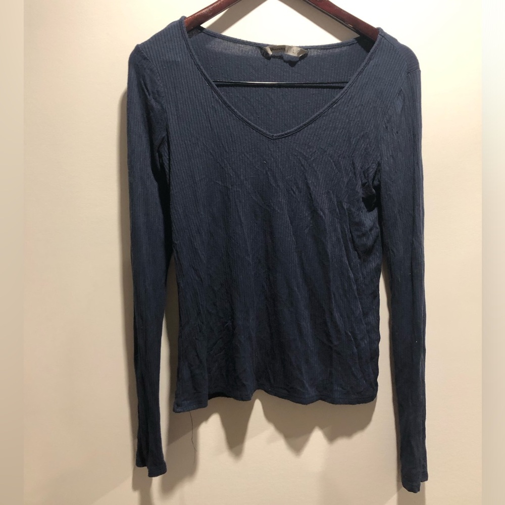 Bluenotes Deep Blue Long Sleeve V-Neck Top